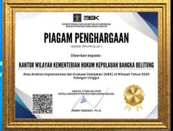 Kanwil Kemenkum Babel Raih Predikat Unggul (100) AIEK, Tegaskan Komitmen Pertahankan Kualitas Analisis Kebijakan
