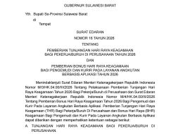 Pemprov Sulbar Terbitkan Surat Edaran Pemberian THR dan BHR bagi Pekerja dan Pengemudi Berbasis Aplikasi
